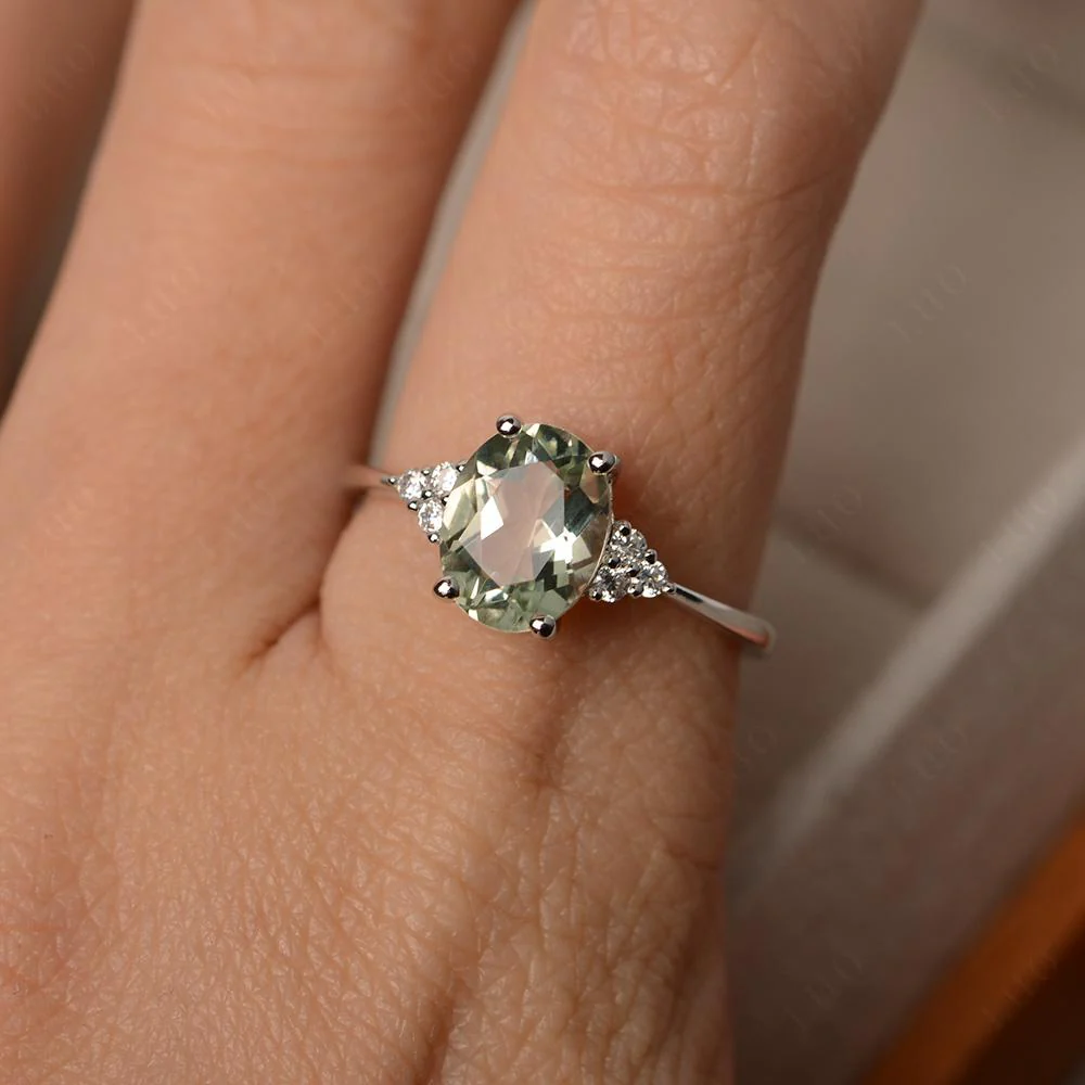 Simple Oval Green Amethyst Ring - Image 13