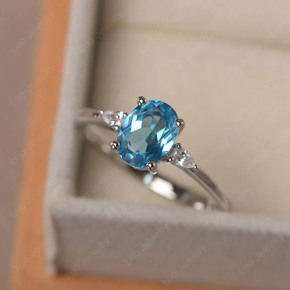 Swiss Blue Topaz Oval Engagement Ring