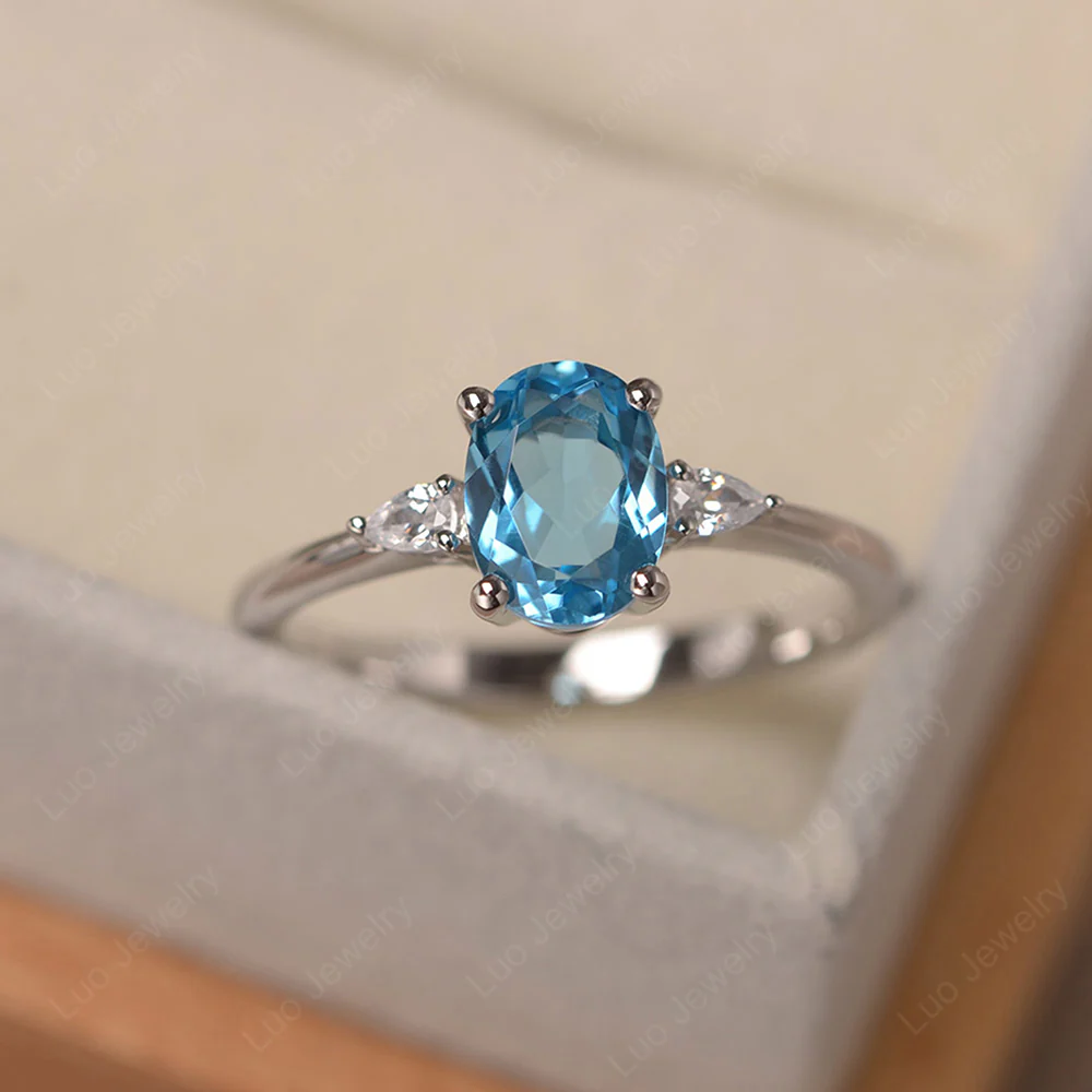 Swiss Blue Topaz Oval Engagement Ring - Image 2