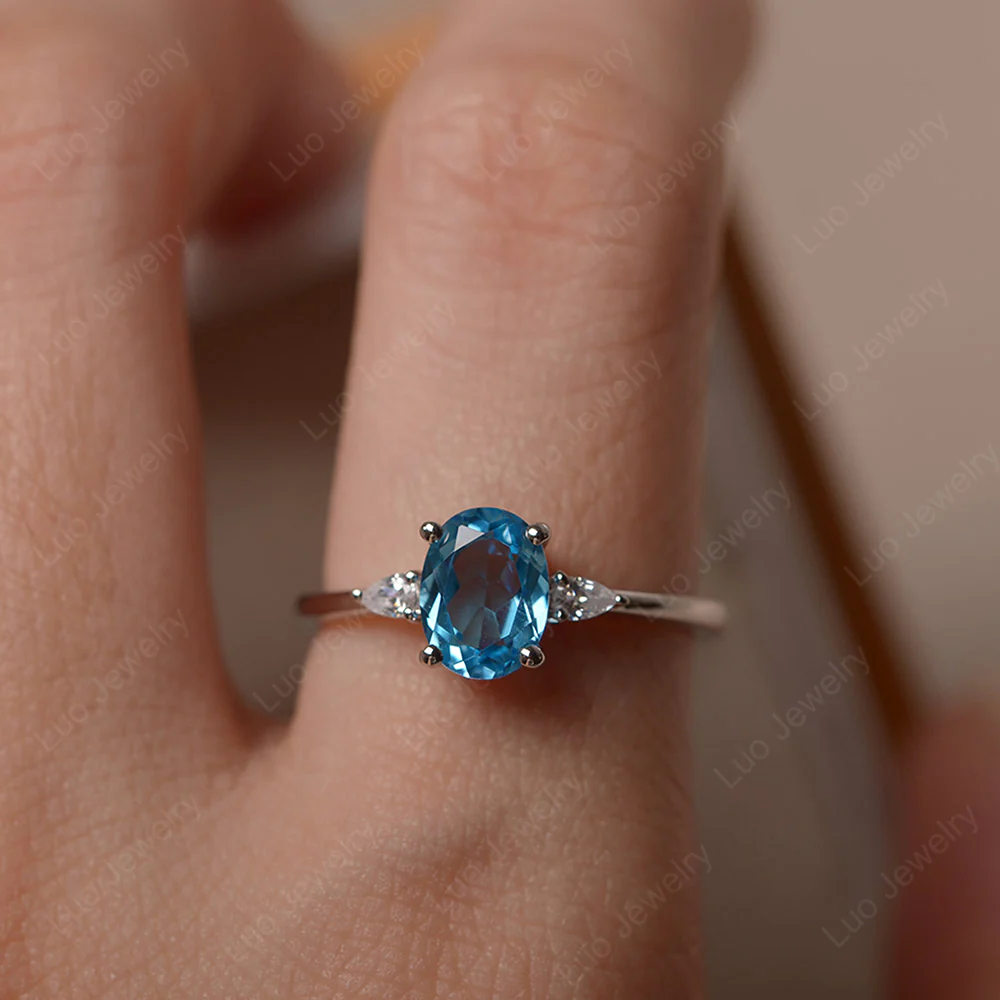 Swiss Blue Topaz Oval Engagement Ring - Image 6
