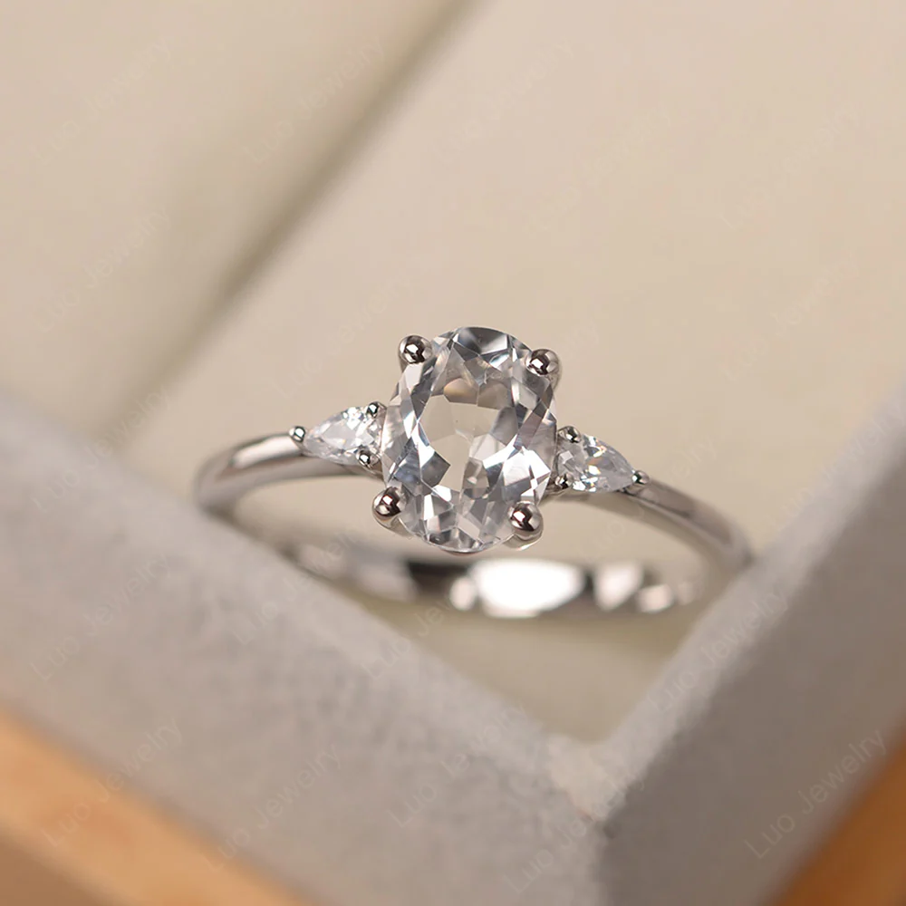 Simple Oval Cut White Topaz Ring - Image 2