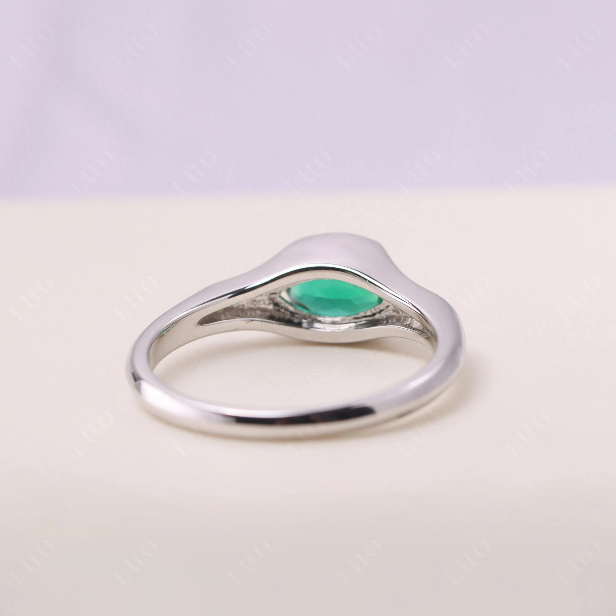 Oval Emerald East West Bezel Set Ring - Image 12