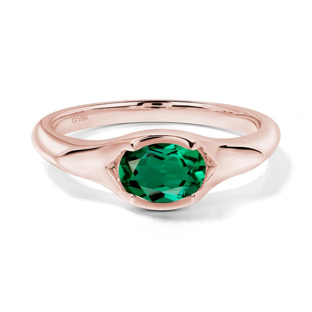 Oval Emerald East West Bezel Set Ring - Image 4
