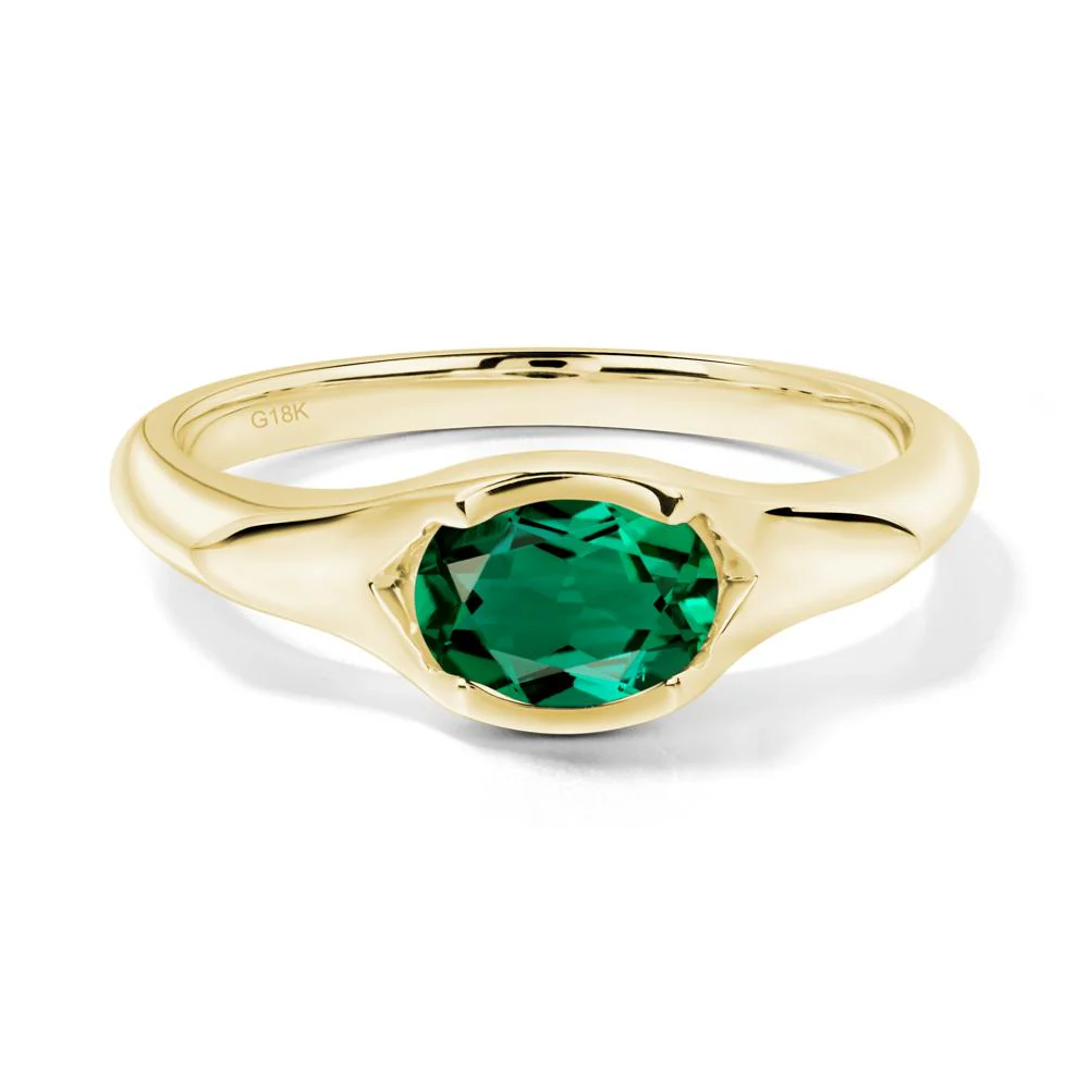 Oval Emerald East West Bezel Set Ring - Image 7