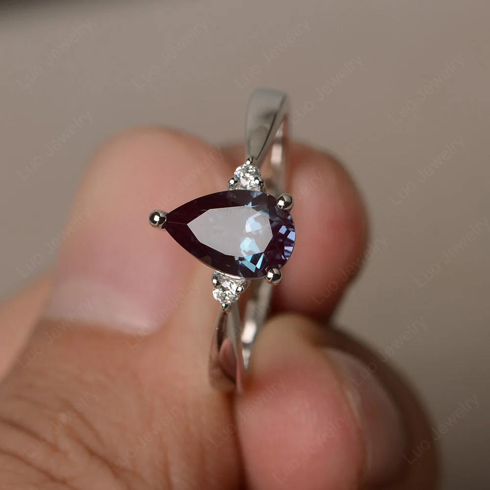 Pear Shaped Alexandrite Trilogy Ring