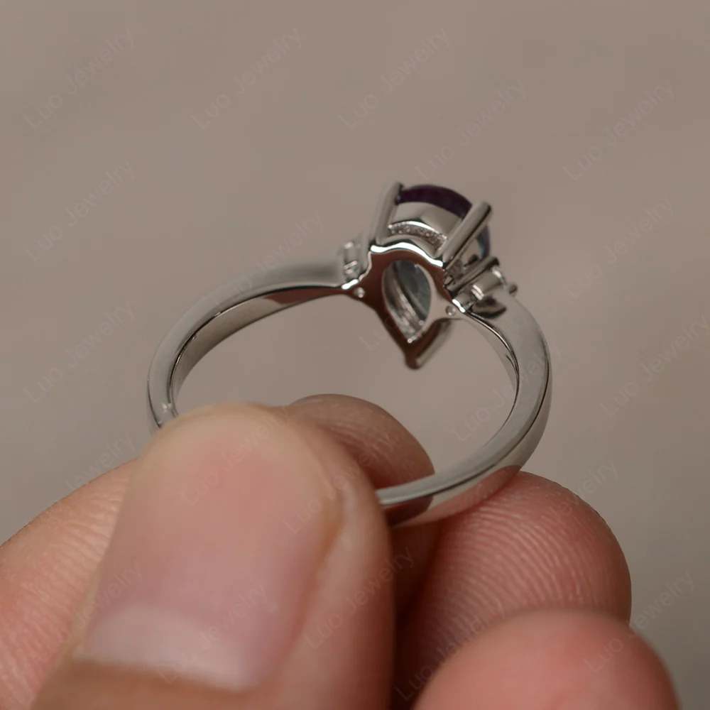 Pear Shaped Alexandrite Trilogy Ring - Image 3
