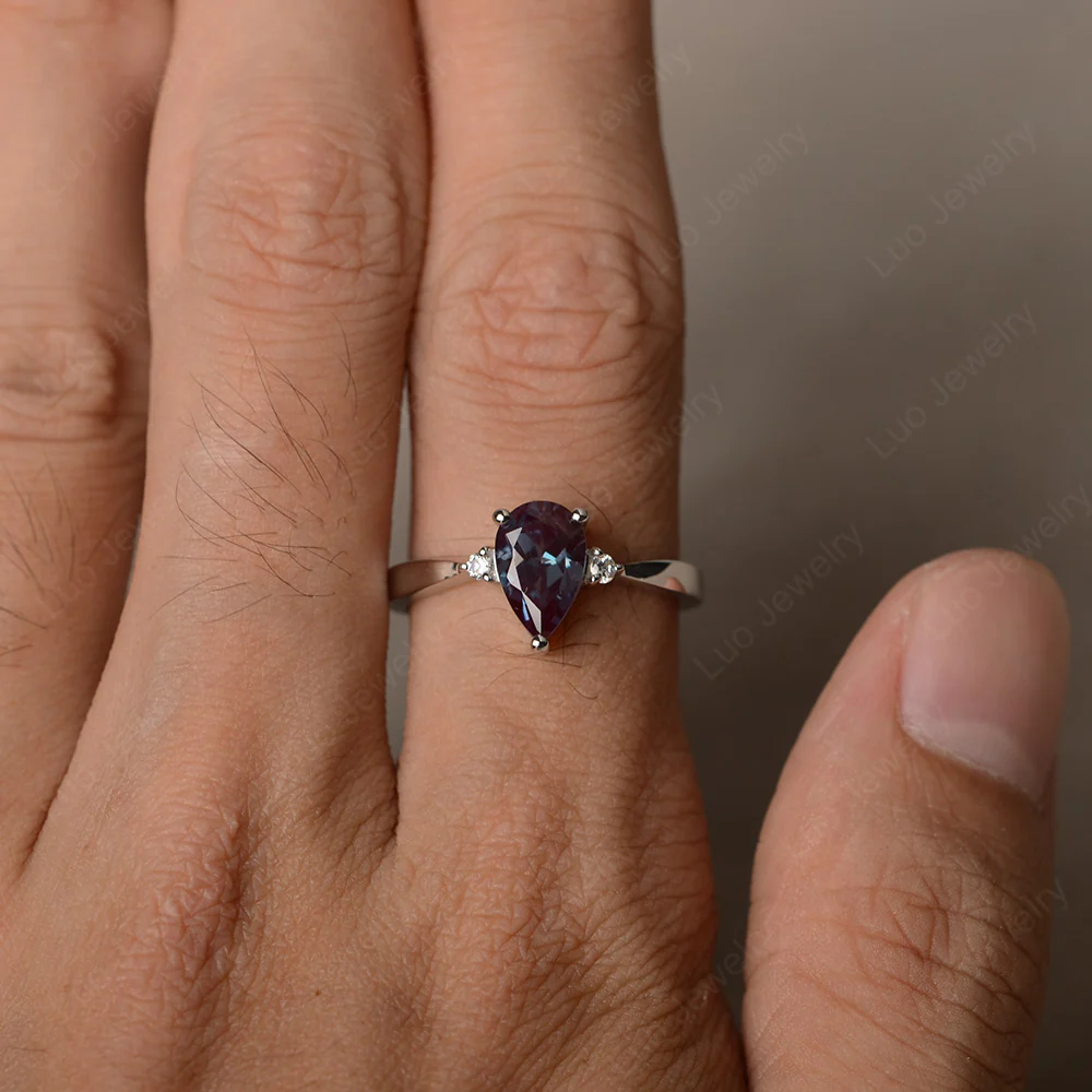 Pear Shaped Alexandrite Trilogy Ring - Image 4
