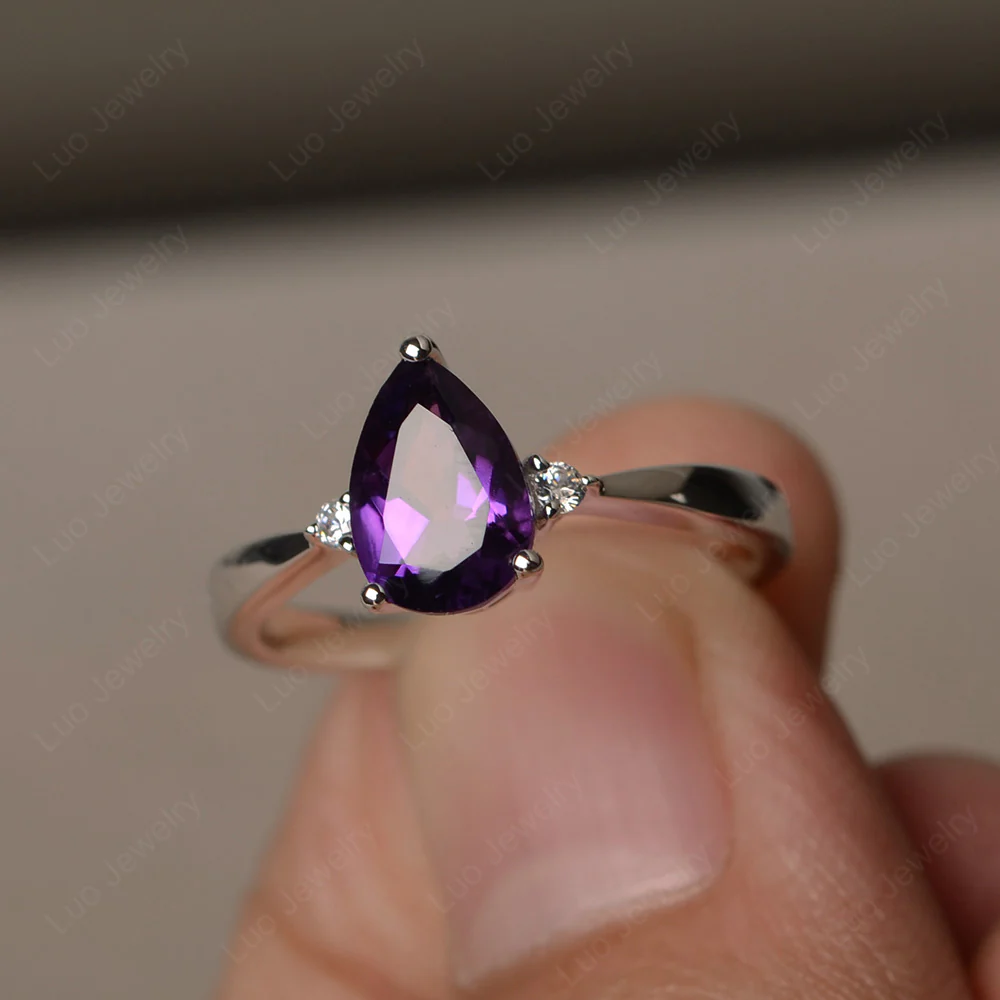 Pear Shaped Amethyst Trilogy Ring