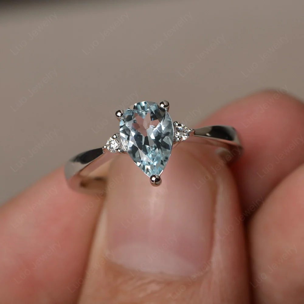 Pear Shaped Aquamarine Trilogy Ring - Image 2