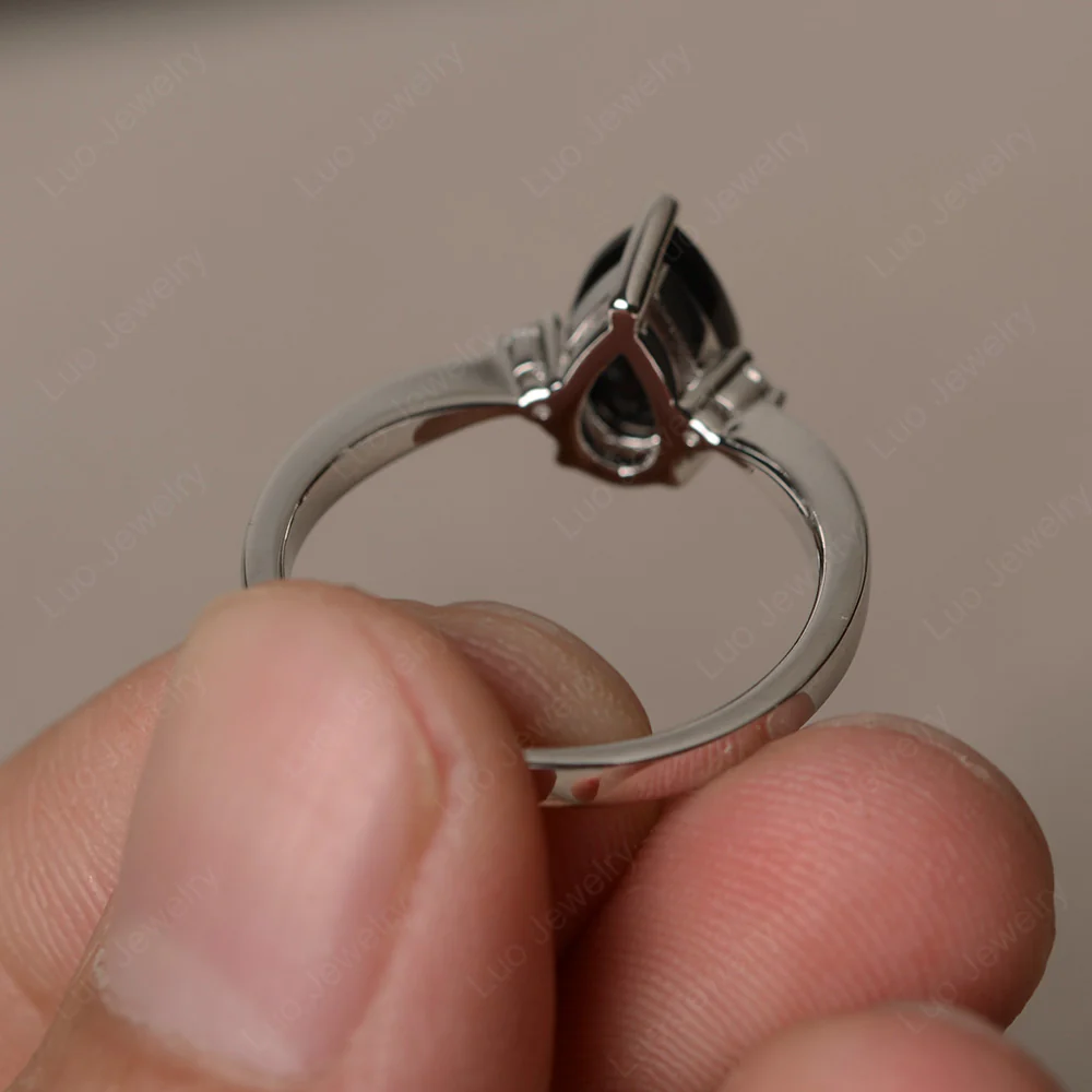 Pear Shaped Black Spinel Trilogy Ring - Image 3