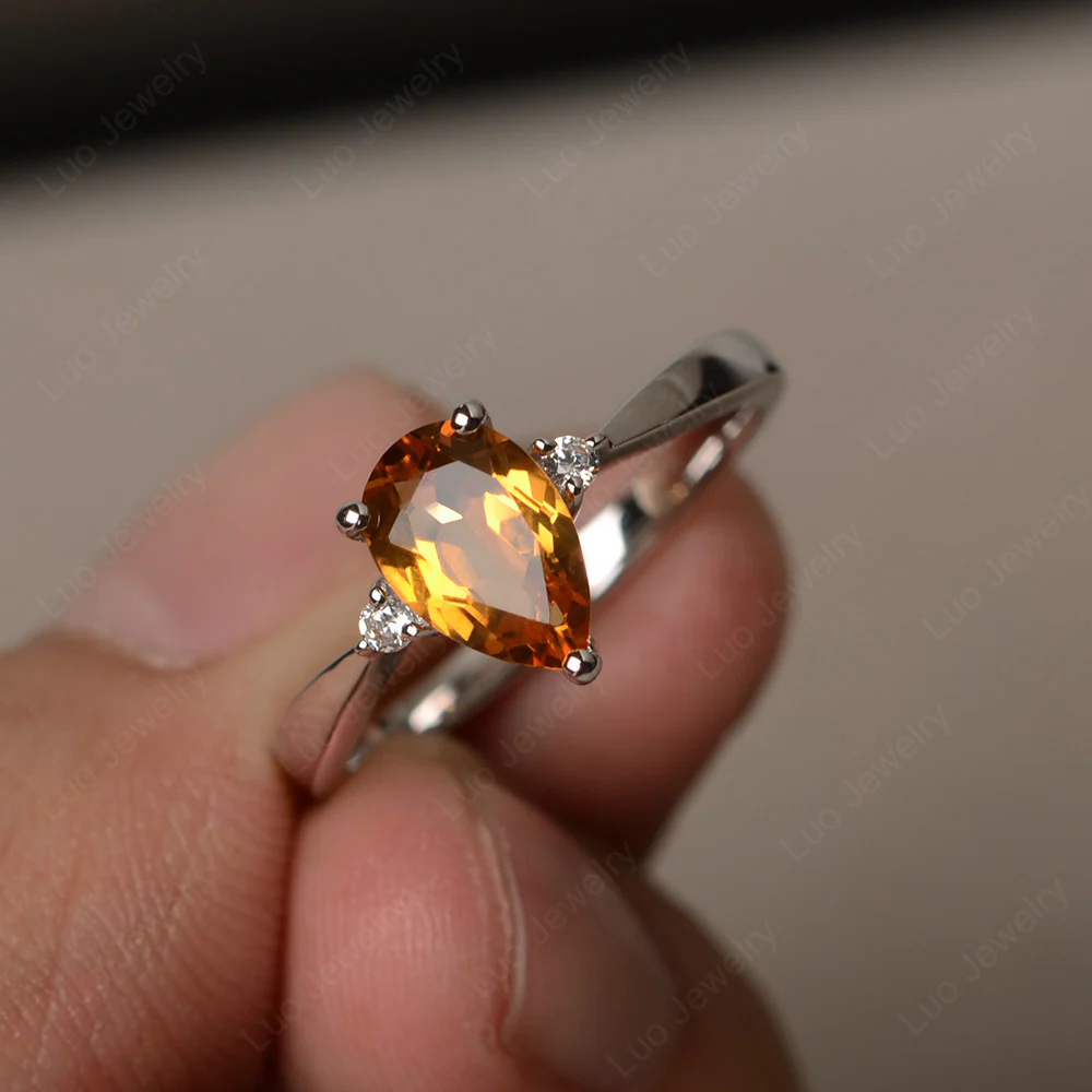 Pear Shaped Citrine Trilogy Ring