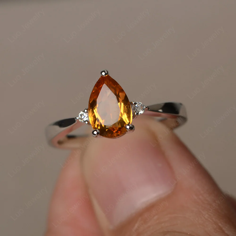 Pear Shaped Citrine Trilogy Ring - Image 2