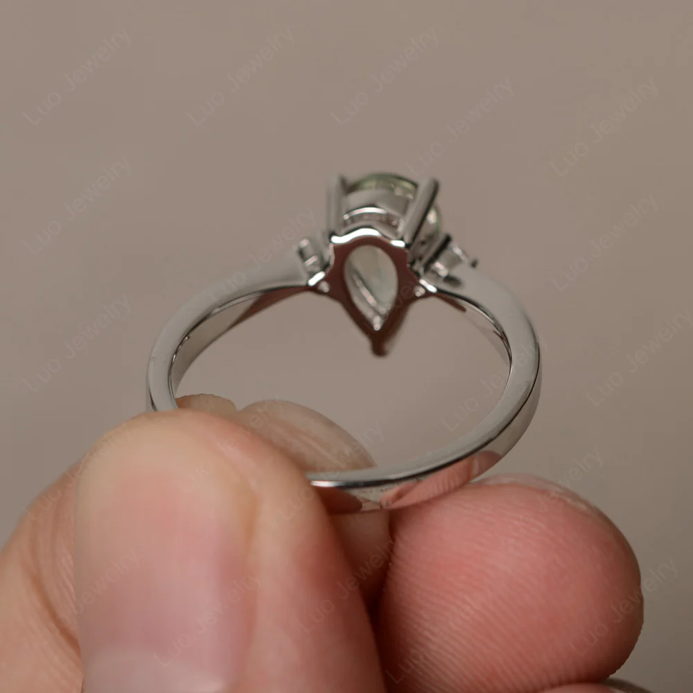 Pear Shaped Green Amethyst Trilogy Ring - Image 3