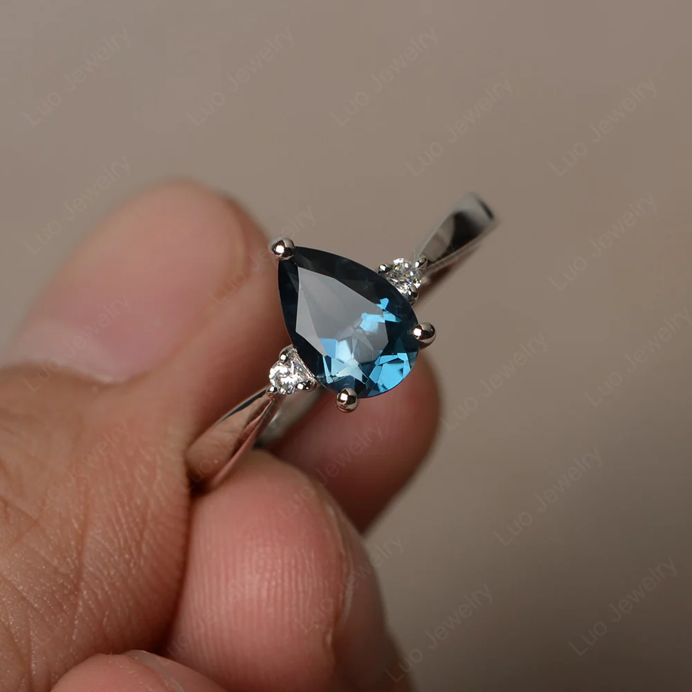 Pear Shaped London Blue Topaz Trilogy Ring