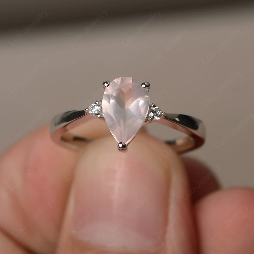 Pear Shaped Rose Quartz Trilogy Ring - Image 2