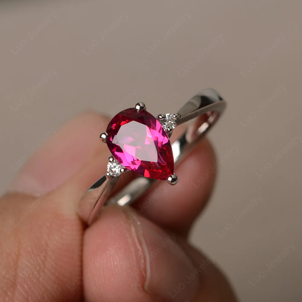 Pear Shaped Ruby Trilogy Ring