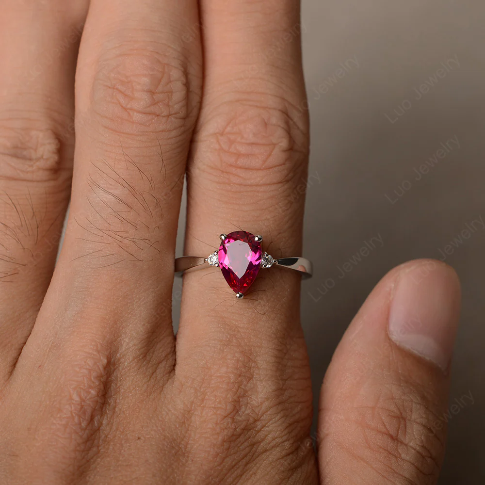 Pear Shaped Ruby Trilogy Ring - Image 4