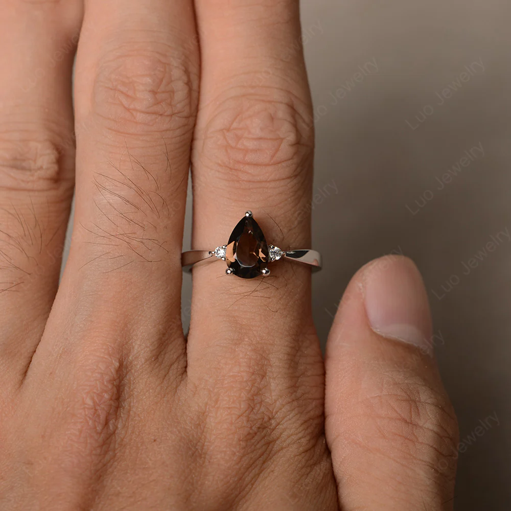 Pear Shaped Smoky Quartz Trilogy Ring - Image 4