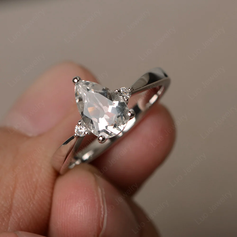 Pear Shaped White Topaz Trilogy Ring