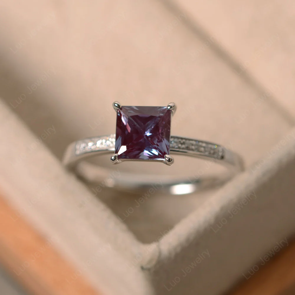 Simple Princess Cut Alexandrite Ring