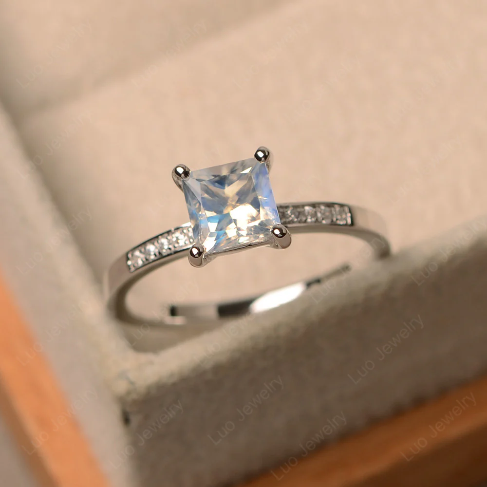 Simple Princess Cut Moonstone Ring - Image 2