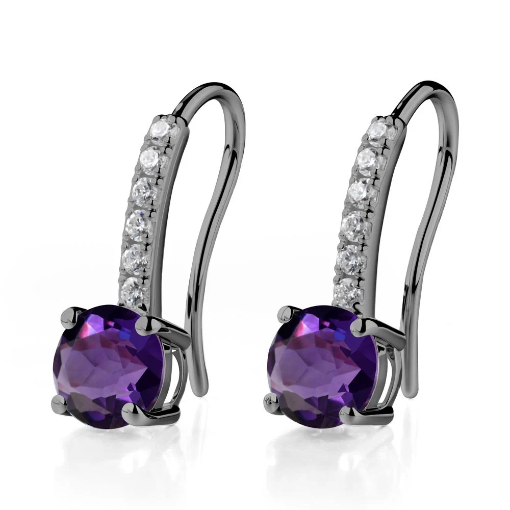 Simple Round Amethyst Dangle Earrings - Image 4