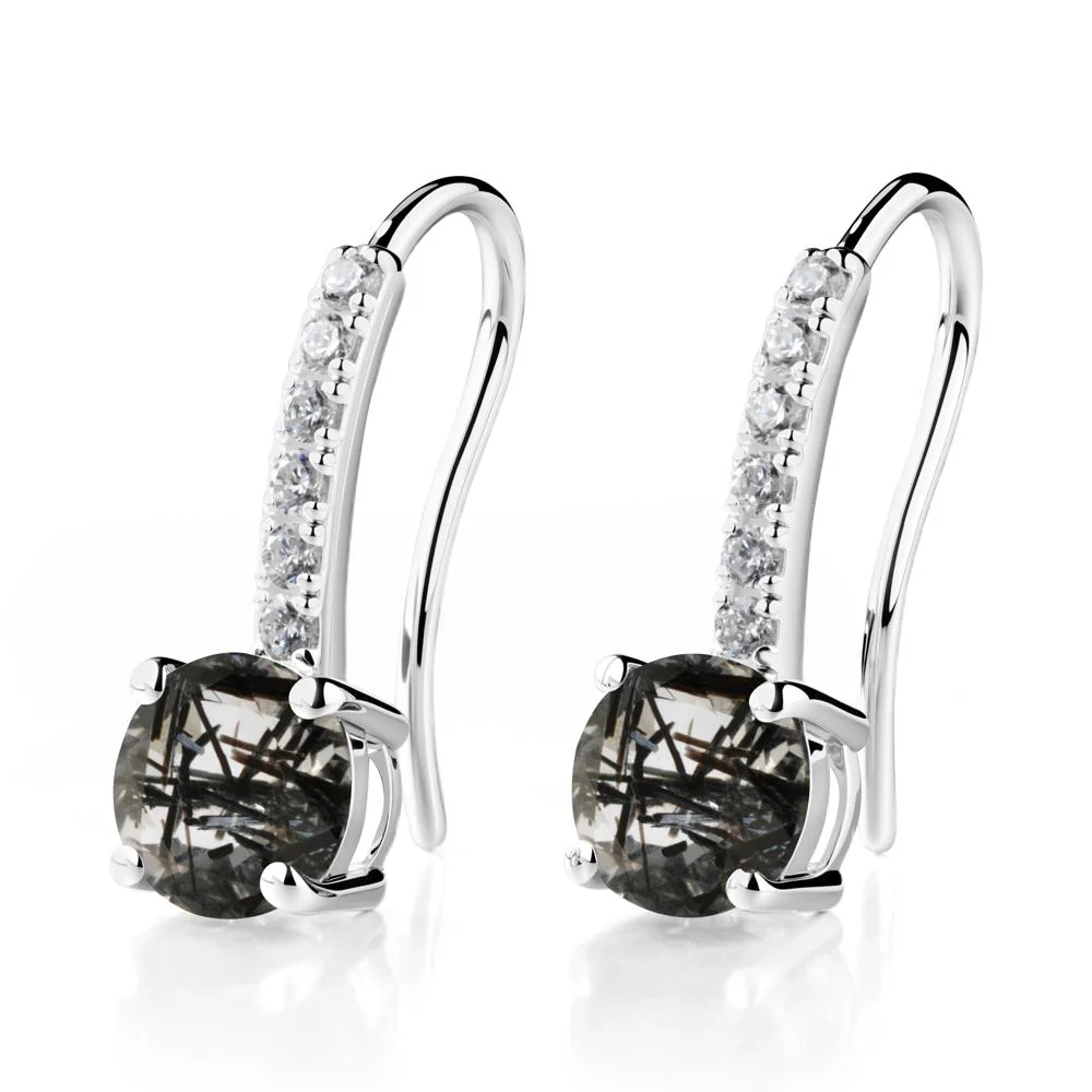 Simple Round Black Rutilated Quartz Dangle Earrings - Image 3