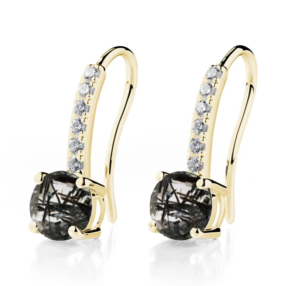 Simple Round Black Rutilated Quartz Dangle Earrings - Image 8