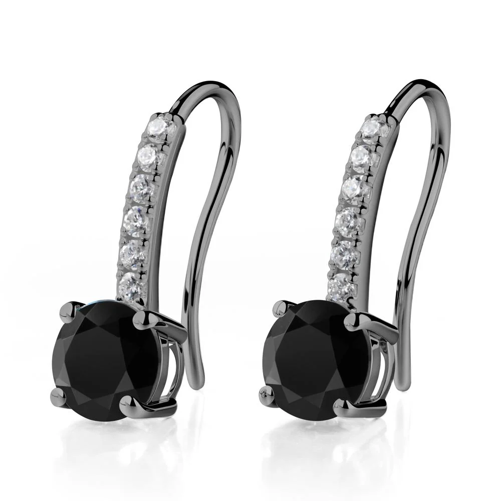 Simple Round Black Spinel Dangle Earrings - Image 3