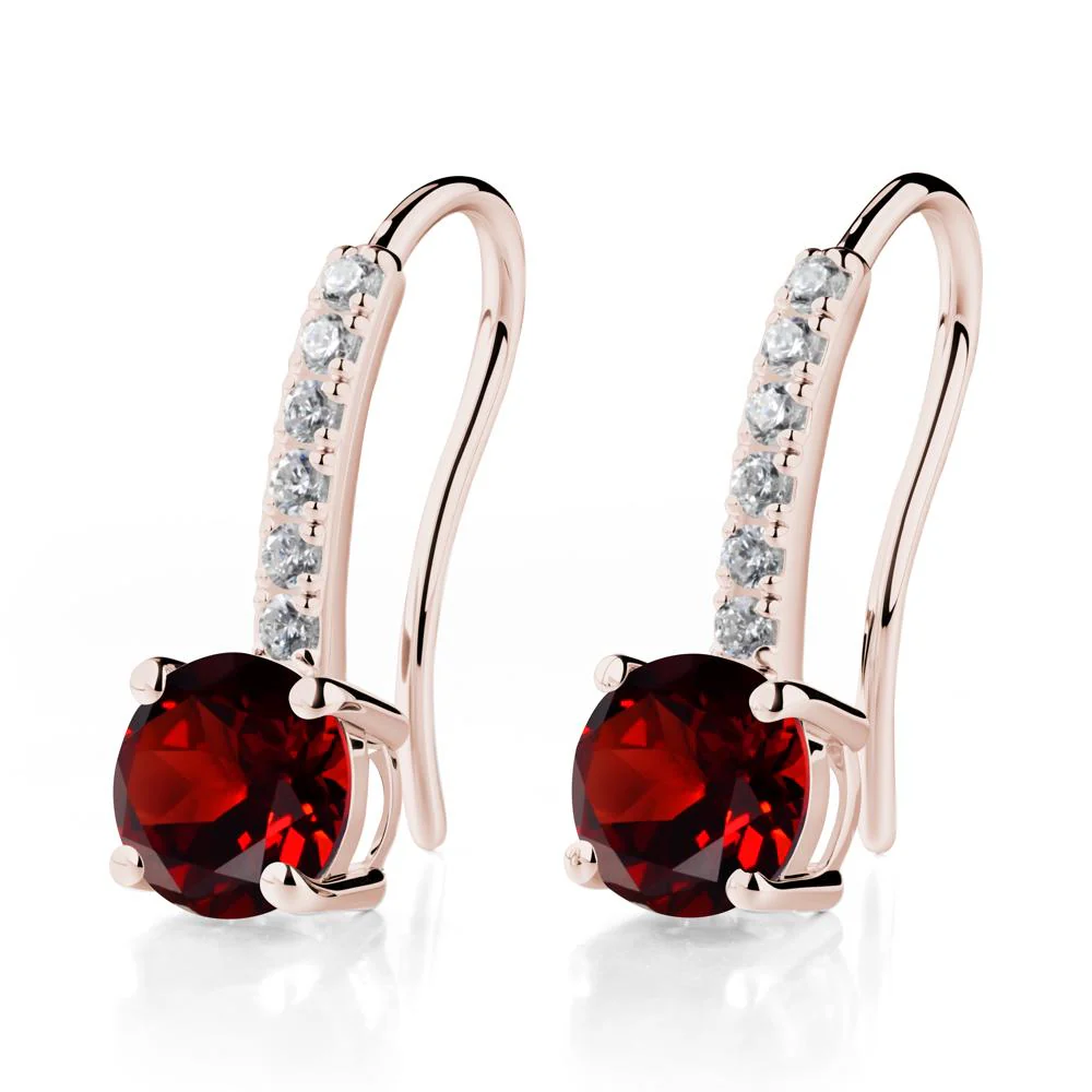 Simple Round Garnet Dangle Earrings - Image 3