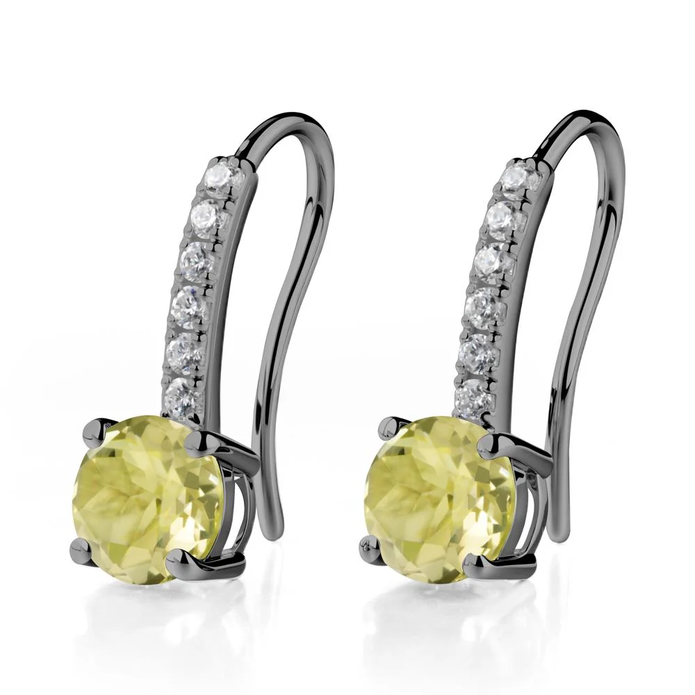 Simple Round Lemon Quartz Dangle Earrings - Image 3