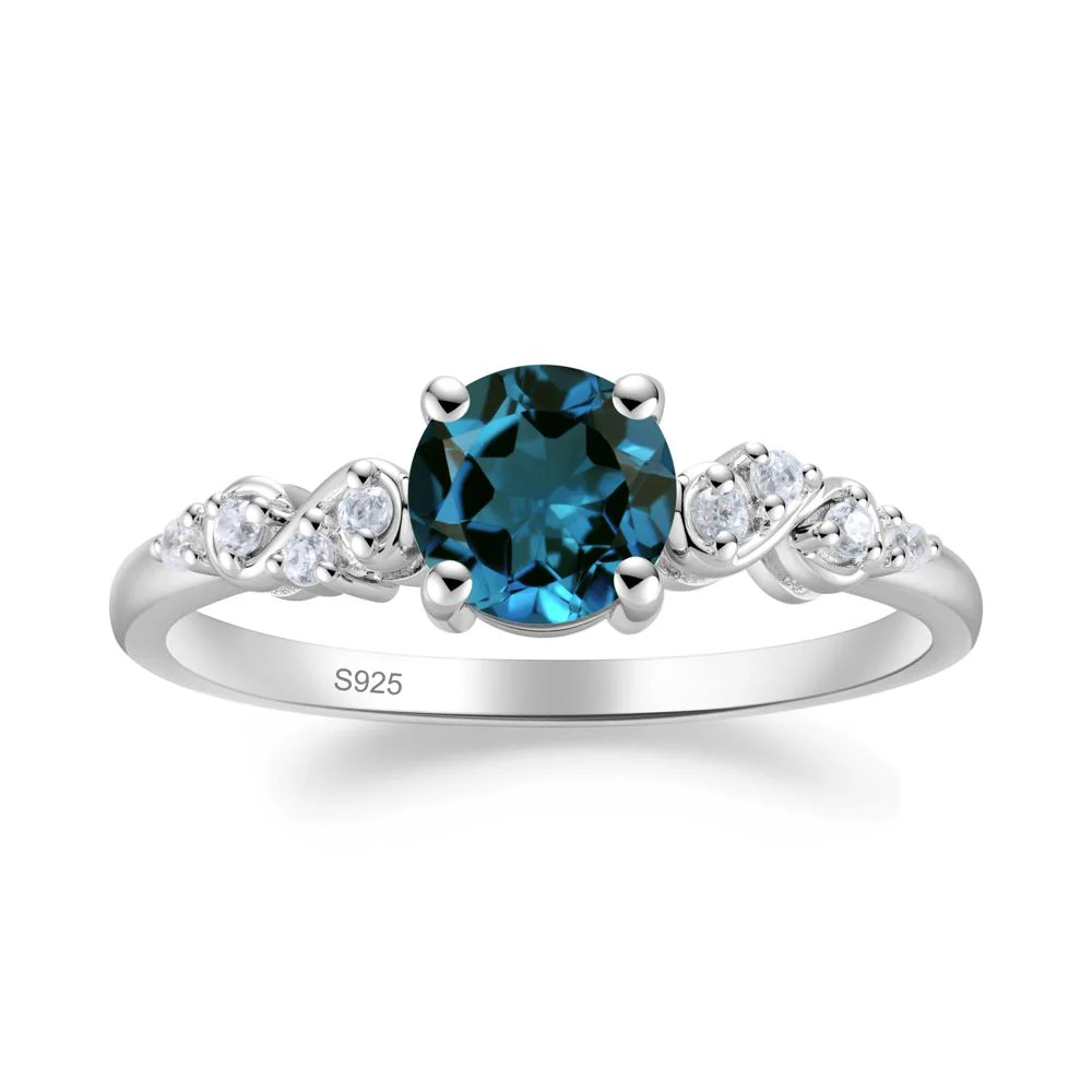 Simple Round London Blue Topaz Infinity Ring - Image 3