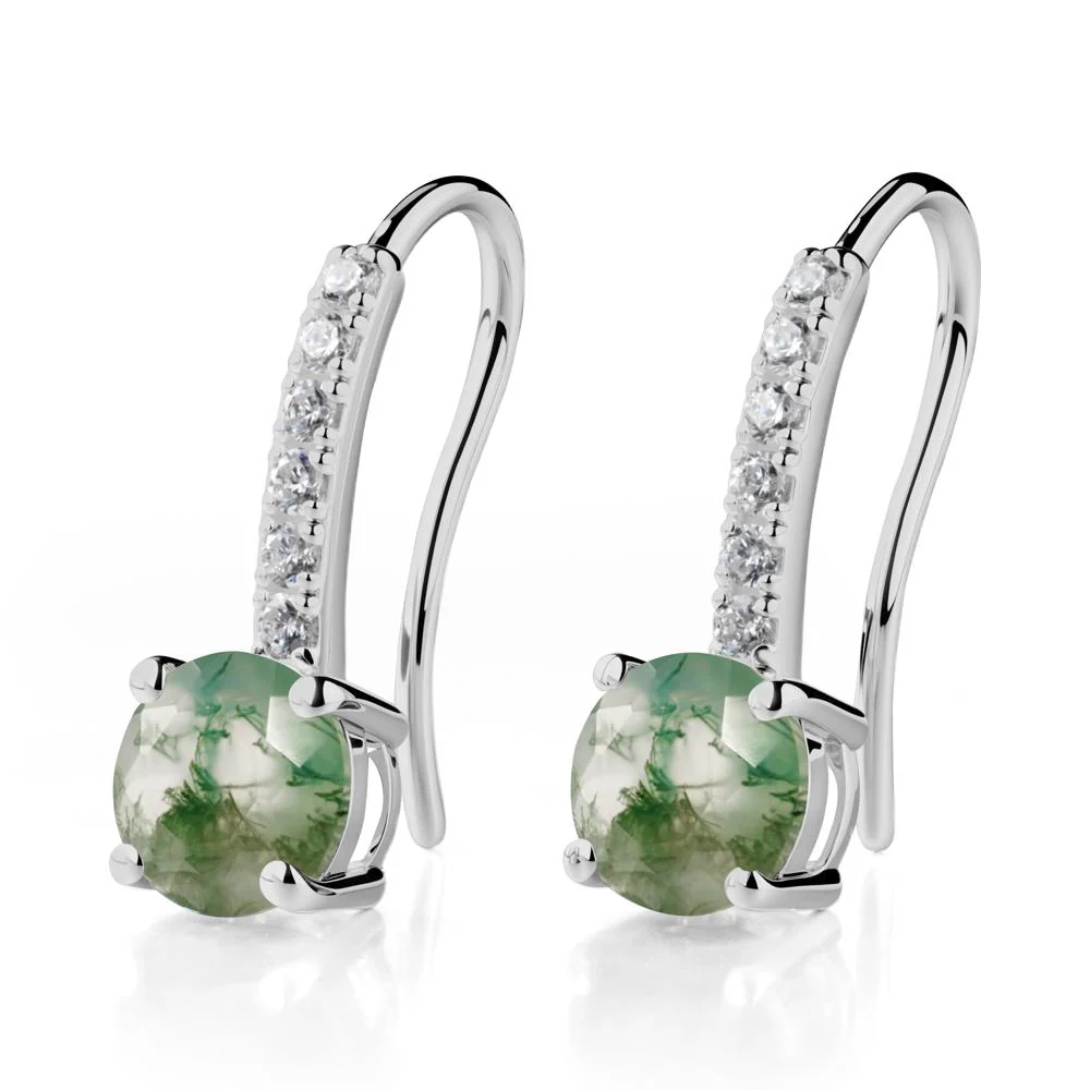 Simple Round Moss Agate Dangle Earrings - Image 3