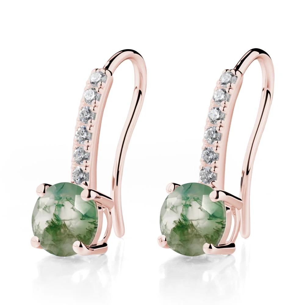 Simple Round Moss Agate Dangle Earrings - Image 5