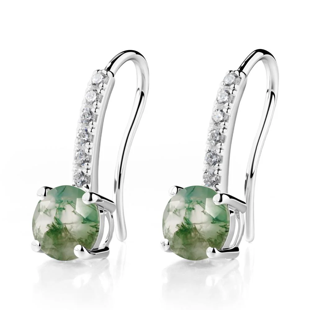 Simple Round Moss Agate Dangle Earrings - Image 6