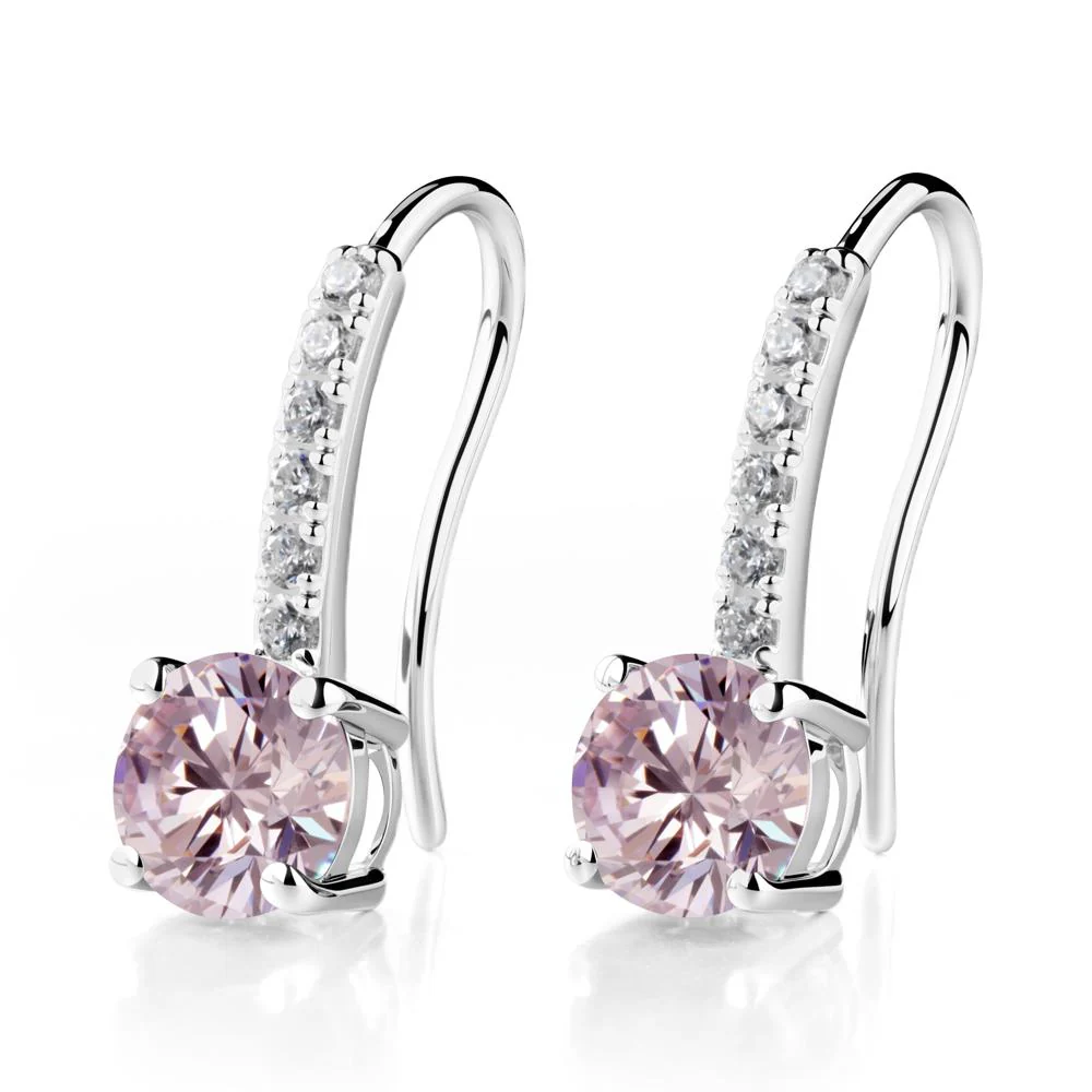 Simple Round Pink Cubic Zirconia Dangle Earrings - Image 5