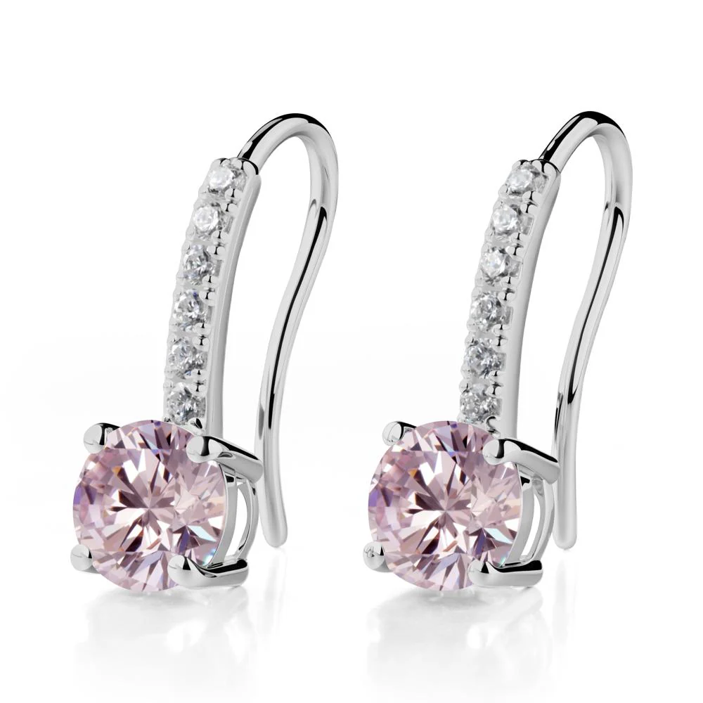 Simple Round Pink Cubic Zirconia Dangle Earrings - Image 8