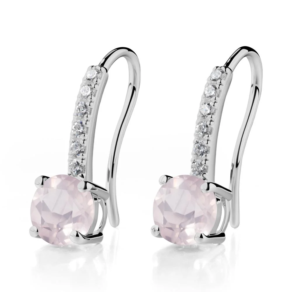 Simple Round Rose Quartz Dangle Earrings - Image 2