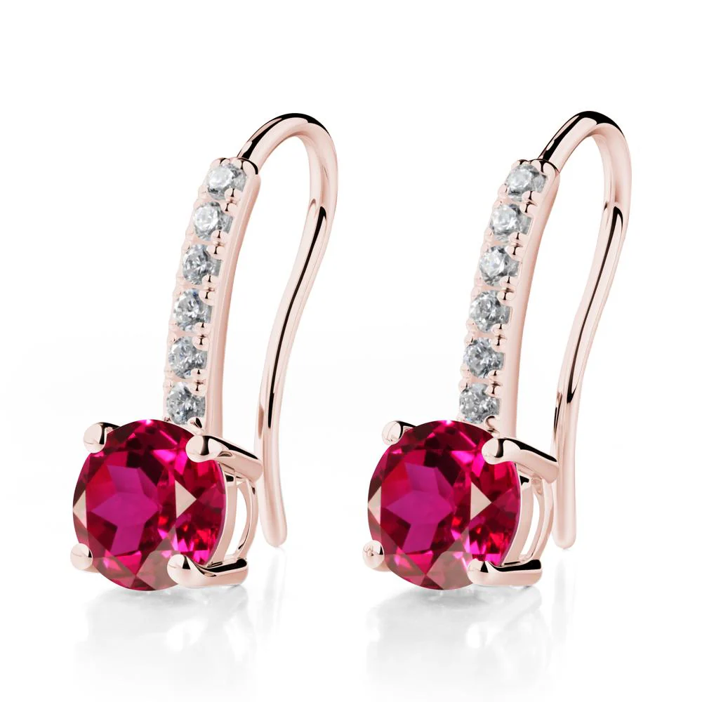 Simple Round Ruby Dangle Earrings - Image 3