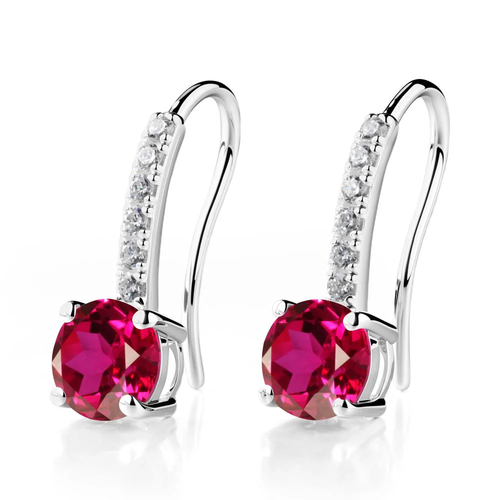 Simple Round Ruby Dangle Earrings - Image 8