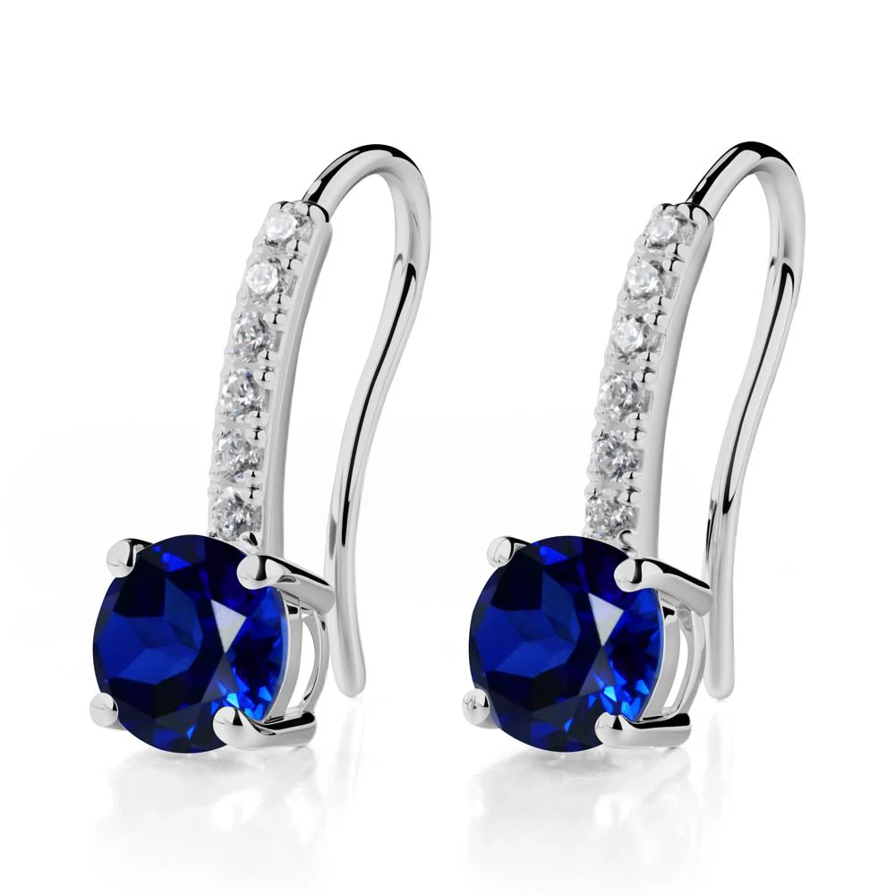 Simple Round Sapphire Dangle Earrings - Image 4