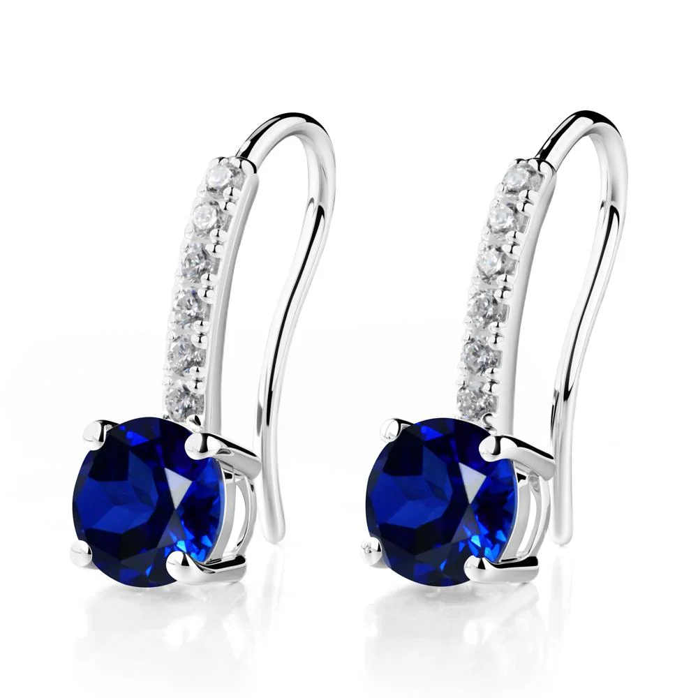 Simple Round Sapphire Dangle Earrings - Image 9