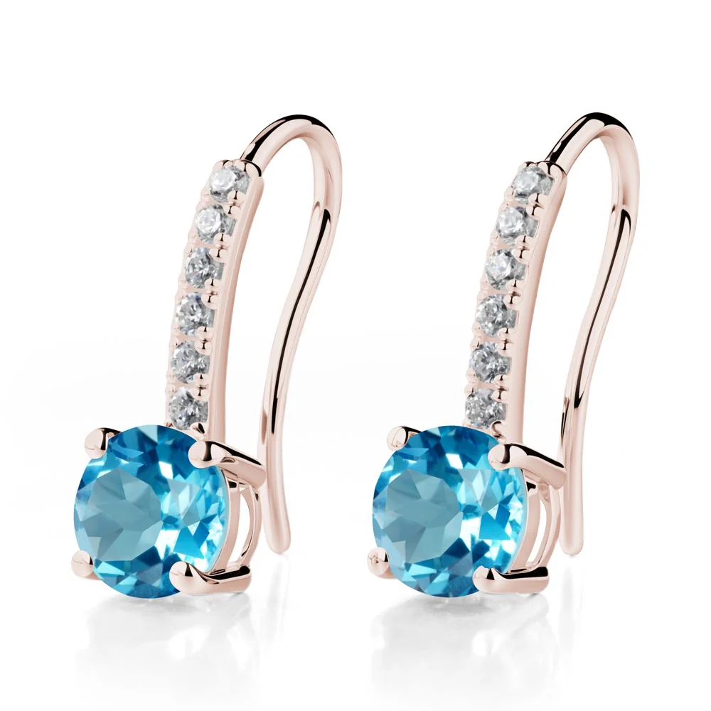Simple Round Swiss Blue Topaz Dangle Earrings - Image 3