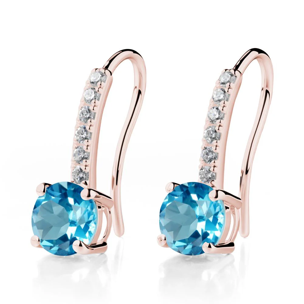 Simple Round Swiss Blue Topaz Dangle Earrings - Image 4
