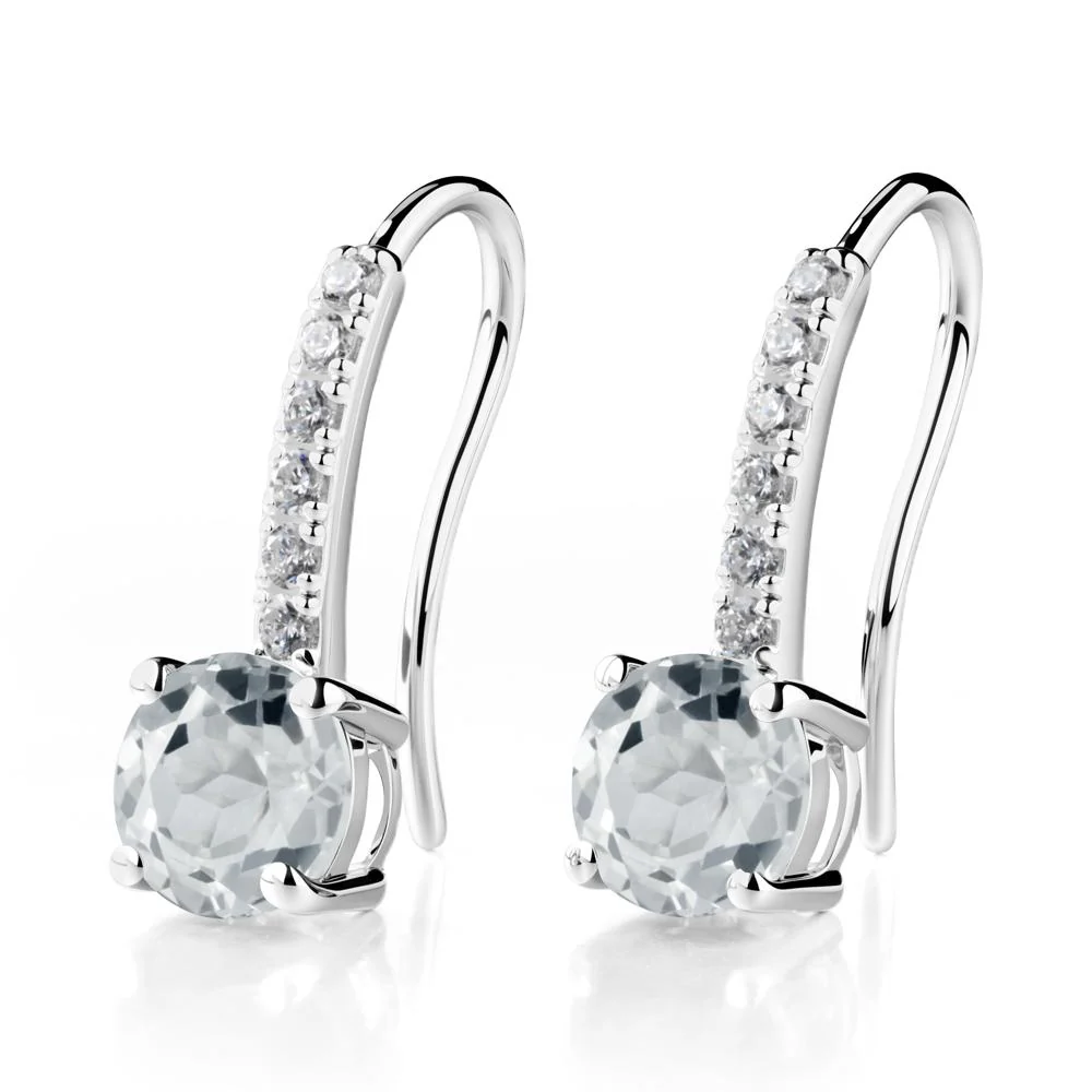 Simple Round White Topaz Dangle Earrings - Image 5