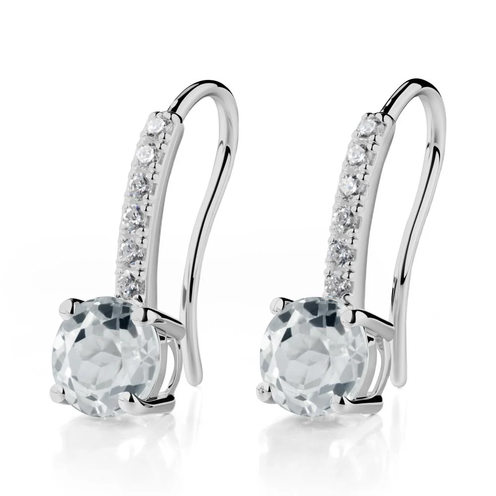 Simple Round White Topaz Dangle Earrings - Image 6