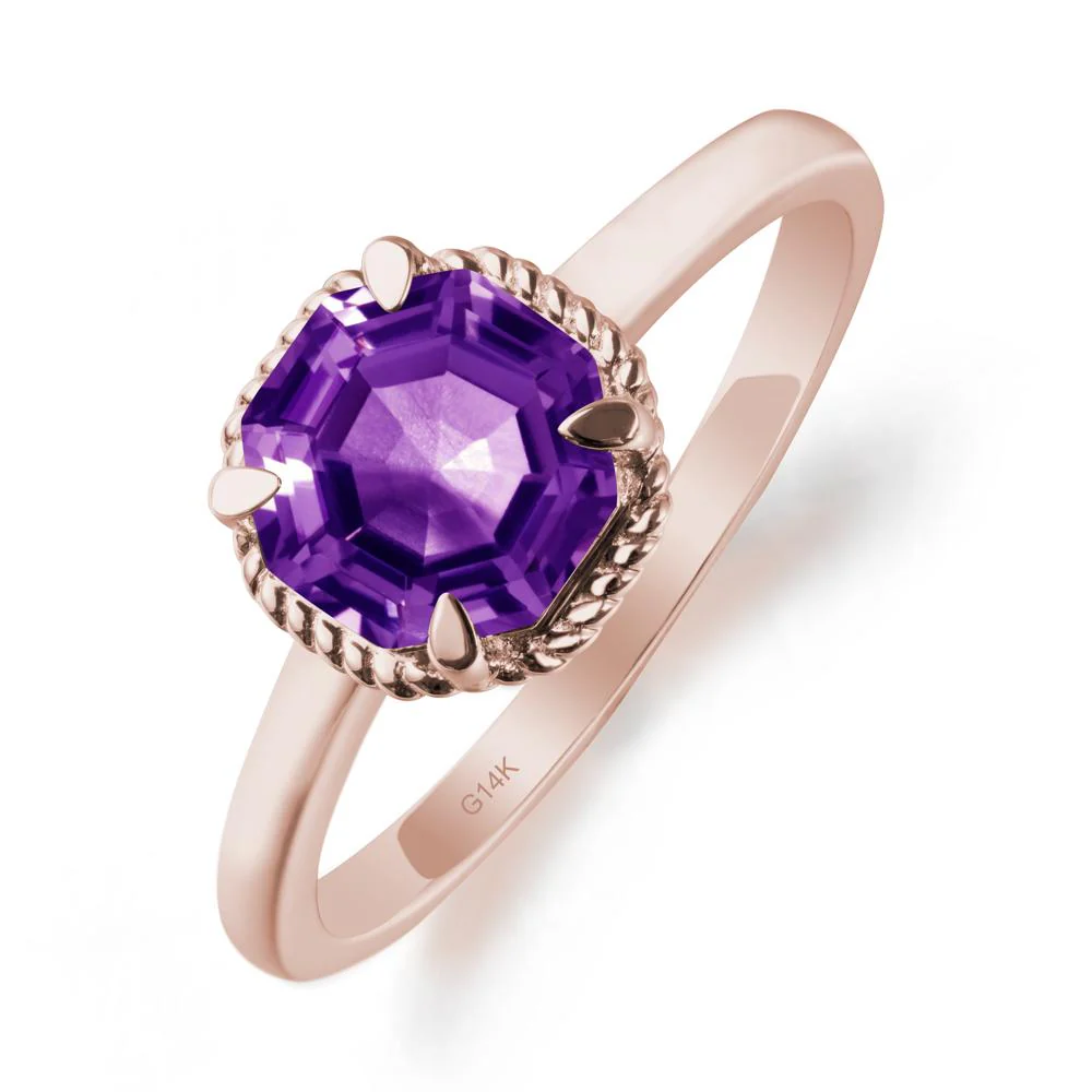 Simple Solitaire Octagon Amethyst Ring - Image 2