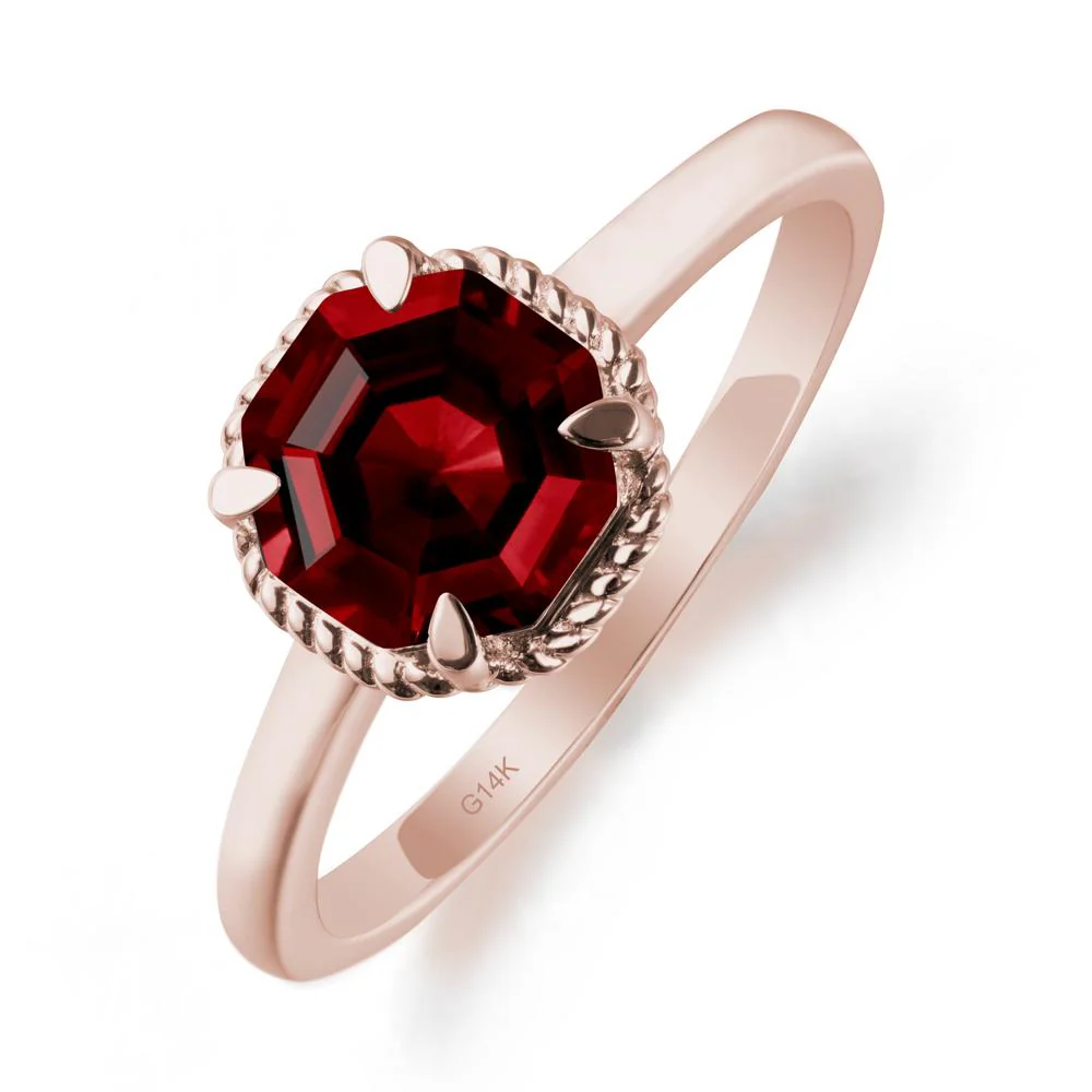 Simple Solitaire Octagon Garnet Ring - Image 2