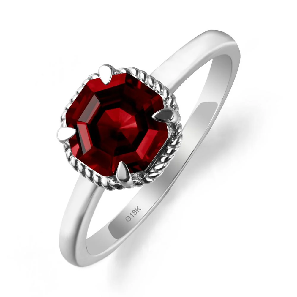 Simple Solitaire Octagon Garnet Ring - Image 6