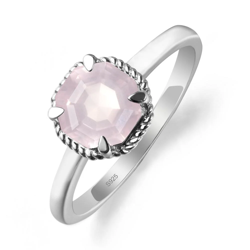 Simple Solitaire Octagon Rose Quartz Ring - Image 9